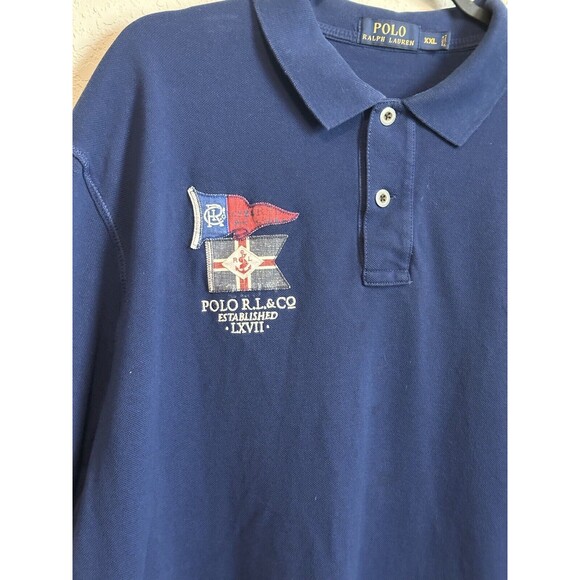 Polo Ralph Lauren Men's Navy Blue Pennants Flags LXVII Polo Shirt Size XX Large - Picture 2 of 2